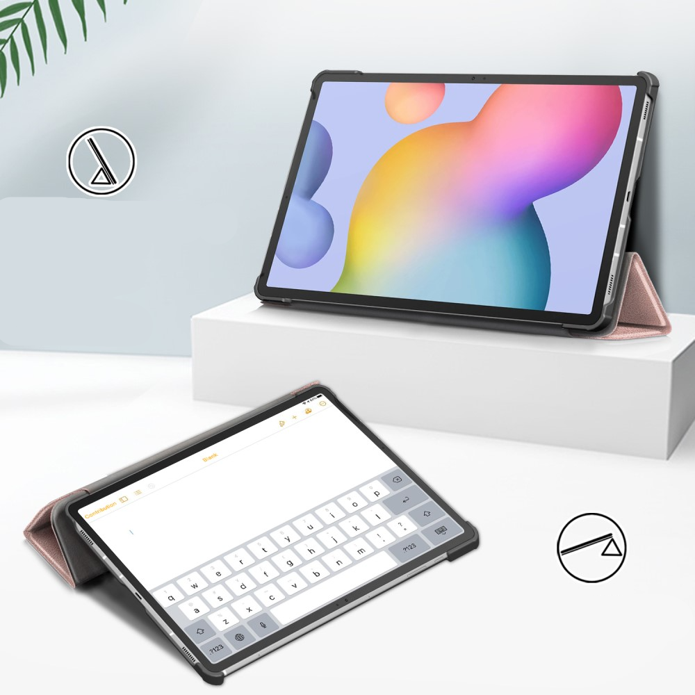 Samsung Galaxy Tab S8 / Tab S7 Leder Tasche Smart Case Hülle   S-Pen Halterung - Roségold / Schwarz
