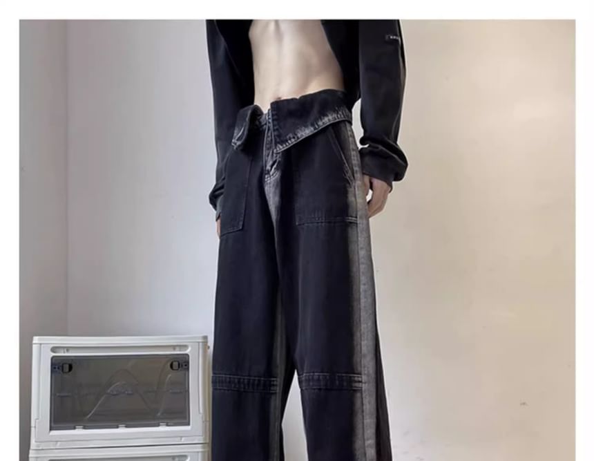 emeisa - Hoge taille tweekleurige wijde pijpen jeans