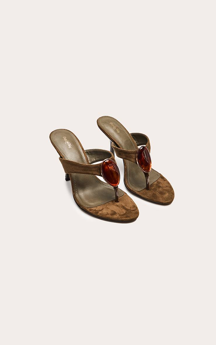 Vert Olive Mules Tong À Détail Résine Et Effet Synthétique