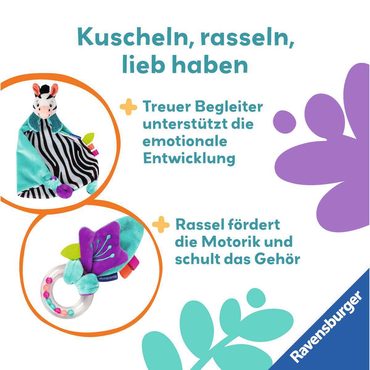Ravensburger Spiel Play+ Fühlen, rasseln, spielen (Geschenk-Set: Zebra)