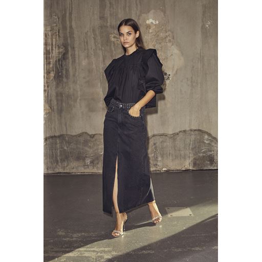 Co'Couture Cotton Crisp Frill Bluse, Black, L