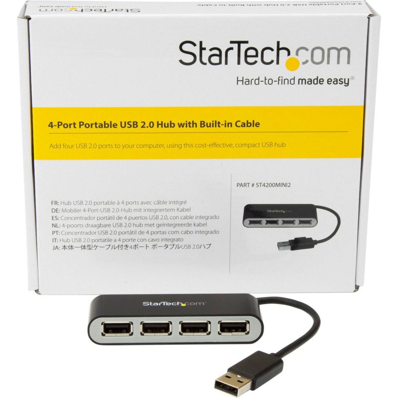 Hub USB 2.0 portable à 4 ports avec câble intégré StarTech