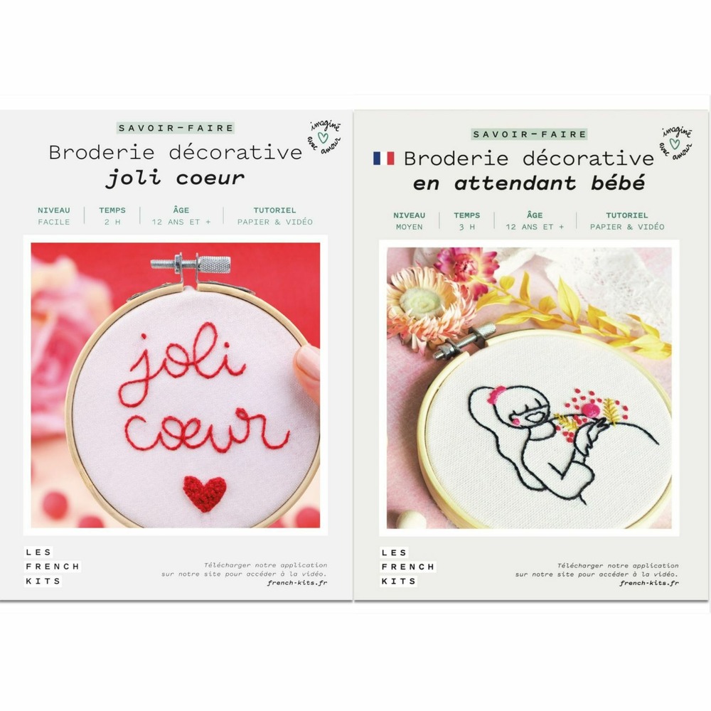 Coffrets 2 broderies décoratives - bébé et joli cœur