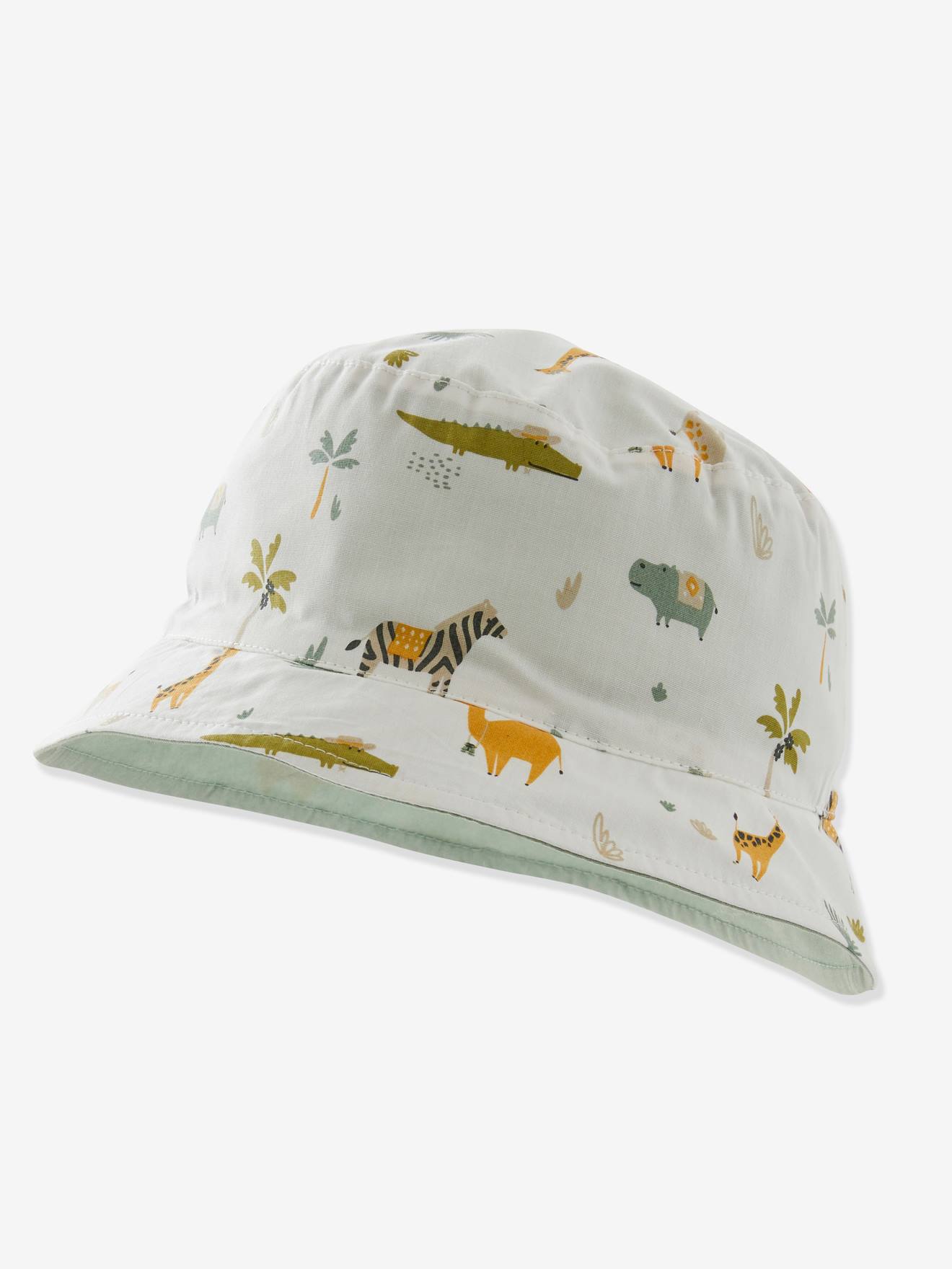 Chapéu bob reversível com estampa animal, para bebê menino, estampa branca clara.