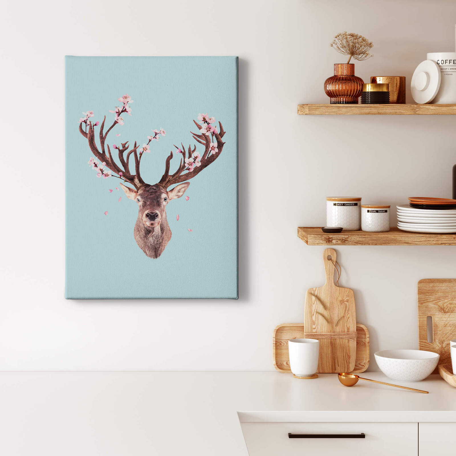 Leinwandbild HIRSCHBLÜTEN - braun-blau - 50x70 cm