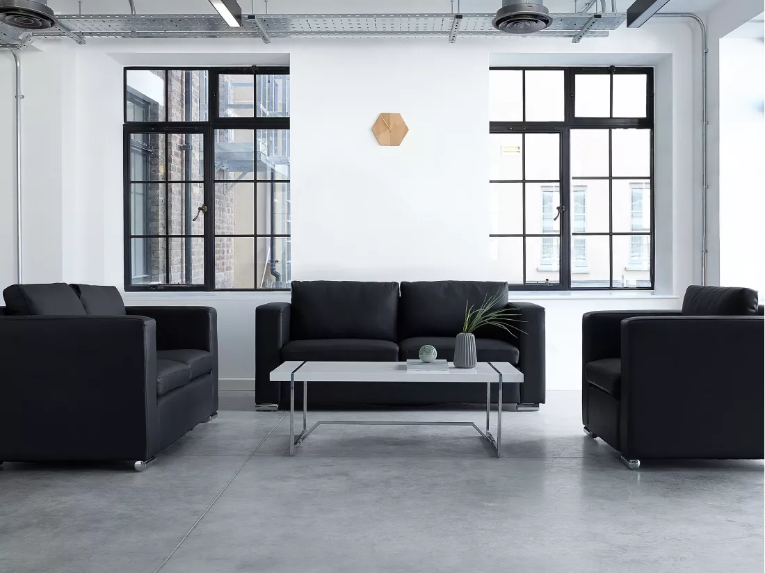 Ensemble canapés et fauteuil en cuir noir 6 places HELSINKI