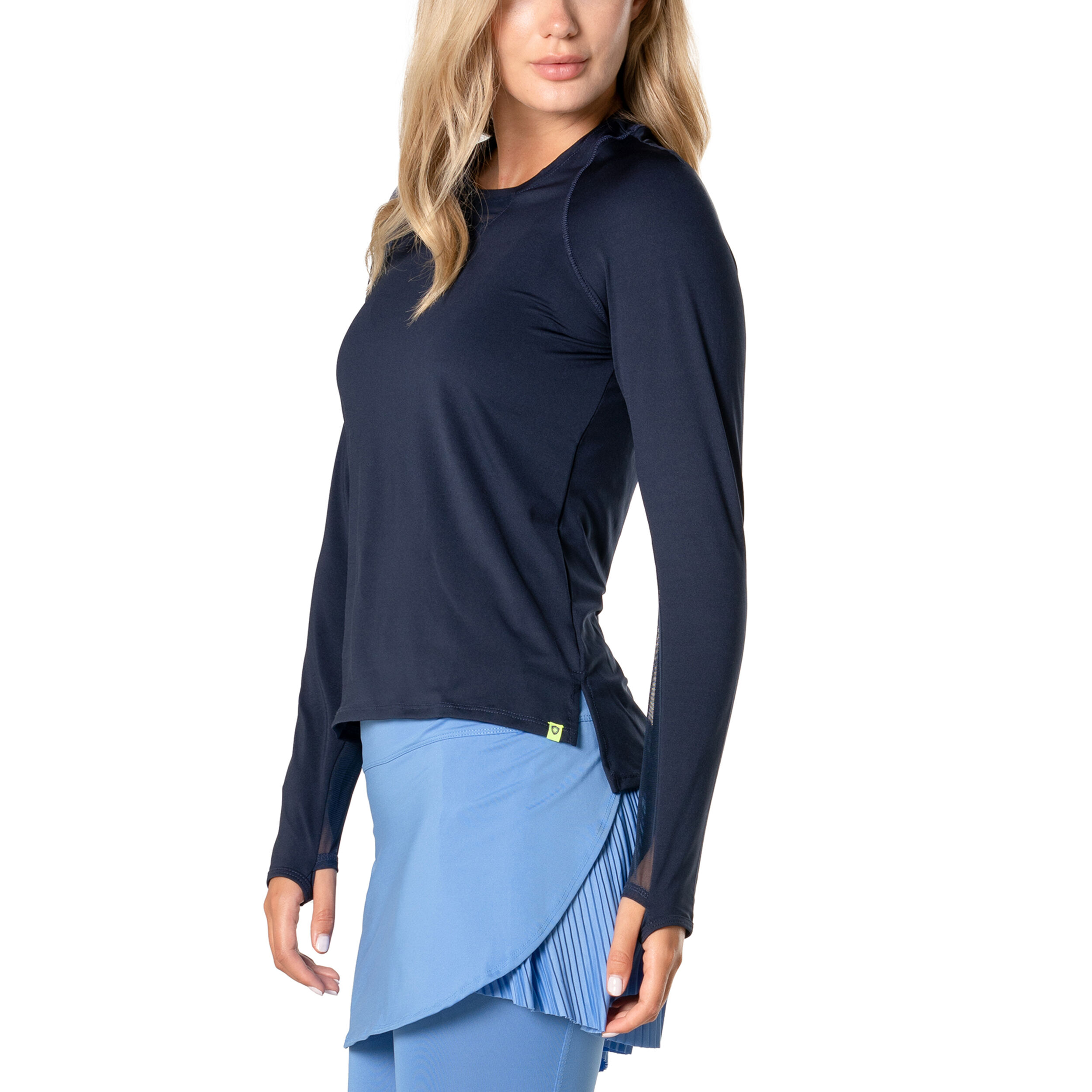 Lucky in Love High Low Breezy Haut Manches Longues Femmes - Bleu Foncé