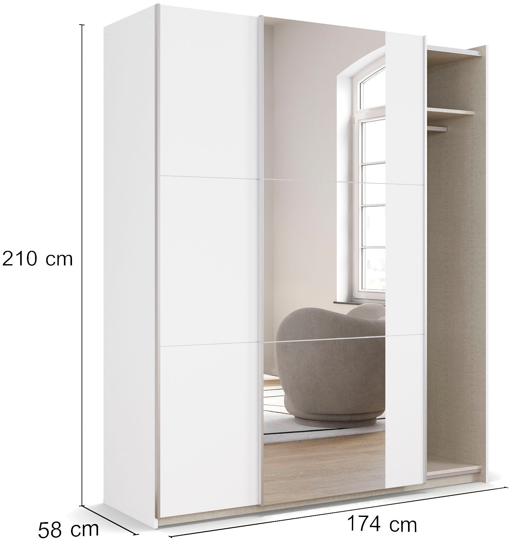 rauch Schwebetürenschrank »Kleiderschrank Drehtürenschrank Schrank Garderobe KRONACH TOPSELLER« in 3 Ausstattungen BASIC/CLASSIC/PREMIUM, Breiten 131/175/218/261 cm,  mit Spiegel und viel Stauraum, Metallgriffleisten, MADE IN GERMANY