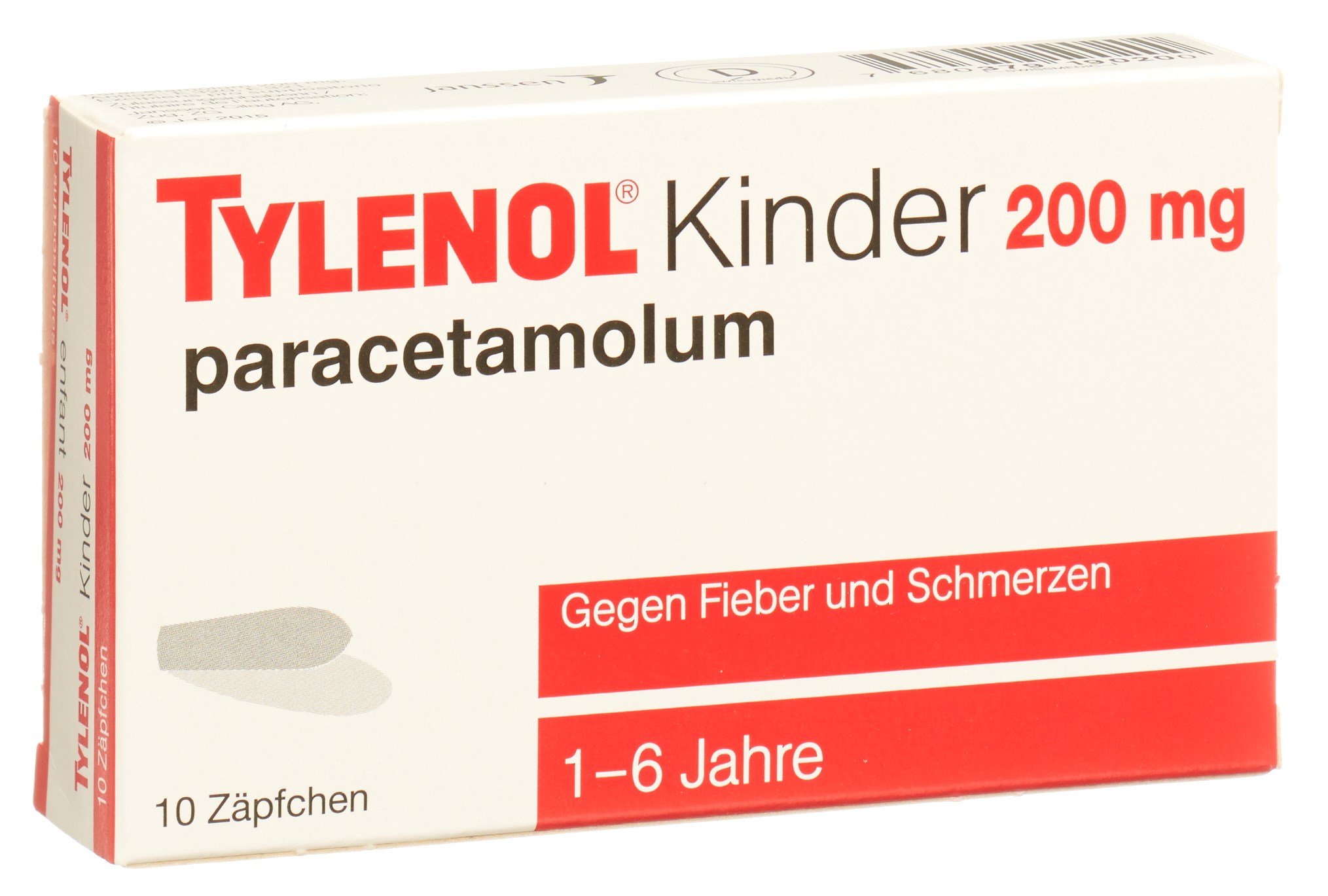 Tylenol Kinder 200 mg<br>10 Stück, Blister, Zäpfchen