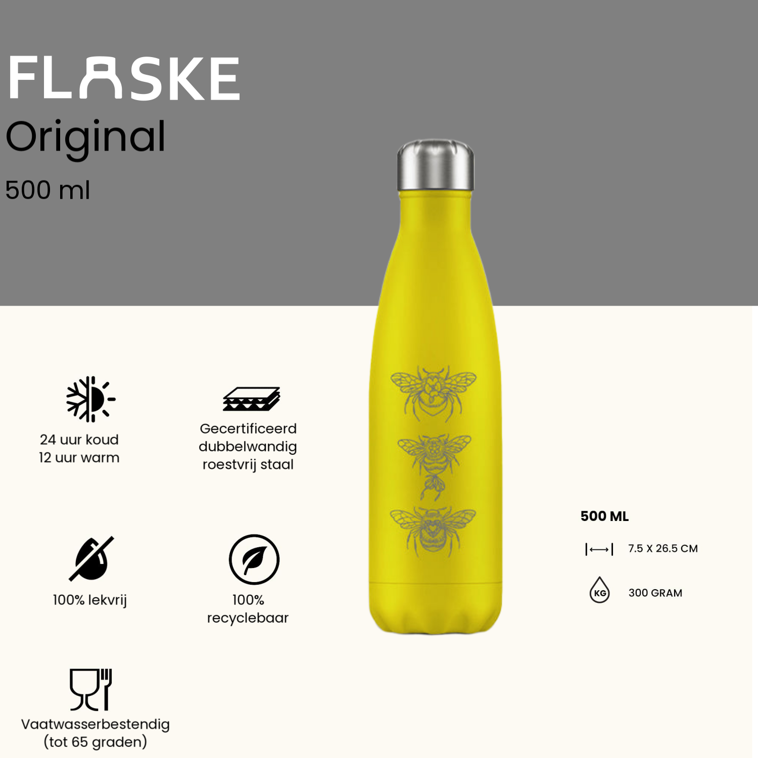 FLASKE 500 ml  RVS Drinkfles - Bees