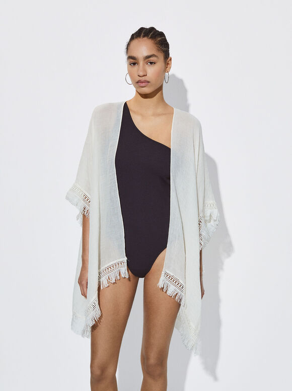 Caftan com franjas - Cru