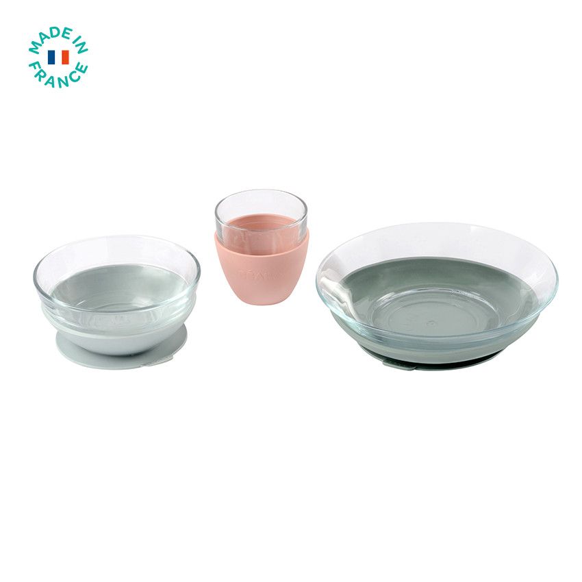 Coffret repas en verre 3 pièces - Eucalyptus - Ecru