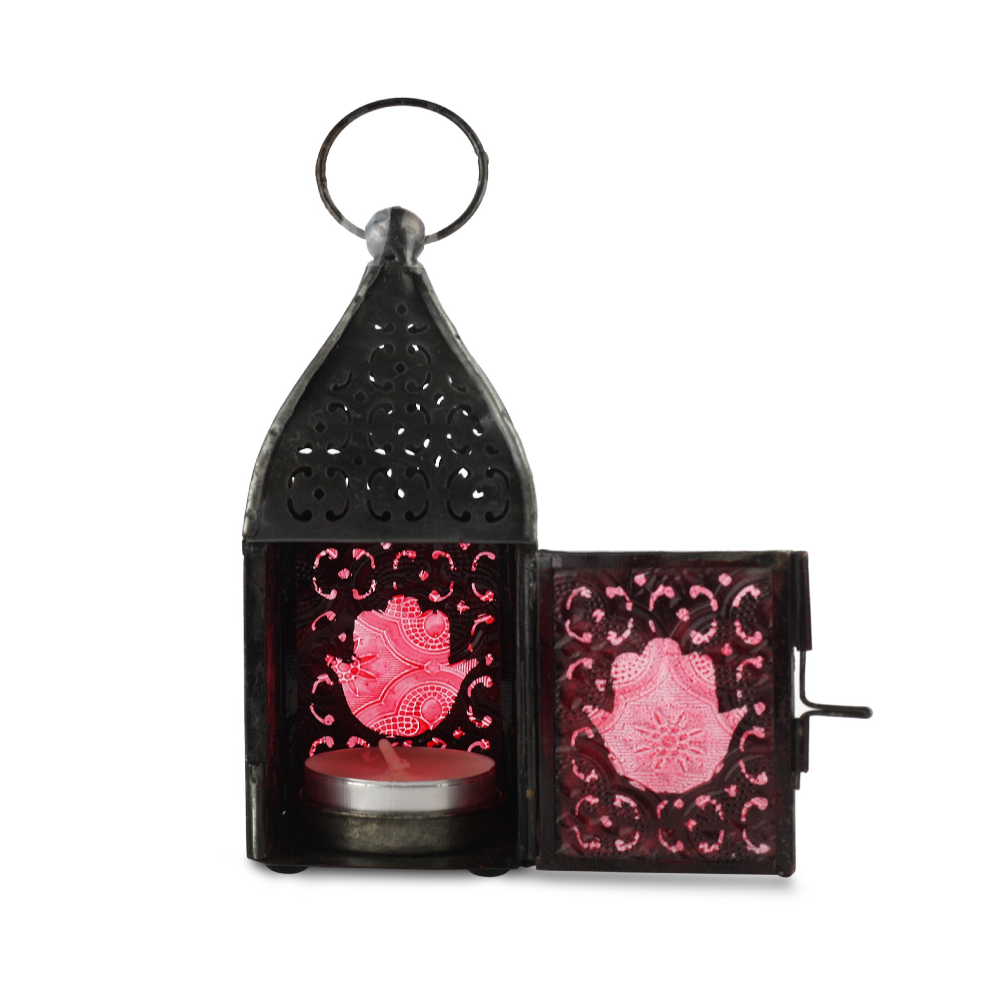 Laterne 'Red Hamsa', rot, T 5,5 cm, B 5,5 cm, H 14 cm von fischer's lagerhaus