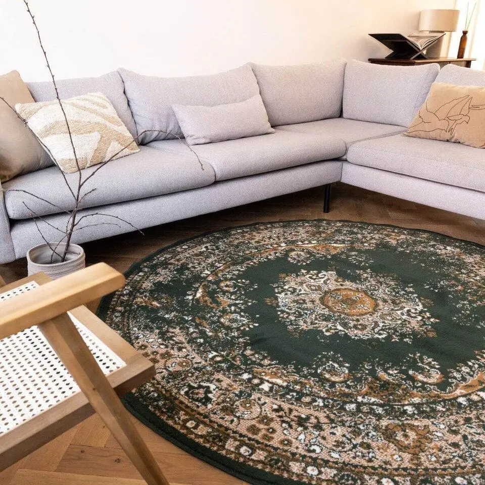 Interieur05 rond vloerkleed Keshan groen - 240 x 240 cm