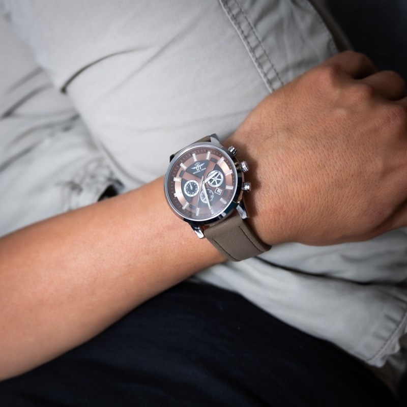 Coffret montre Homme M. JOHN bracelet Cuir Marron
