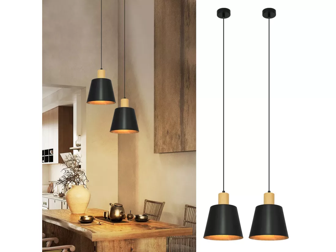 NETTLIFE Suspension Vintage Salle à Manger 2x Lampe Suspendue Noire Lampe Suspendue Industrielle E27 Métal Rétro