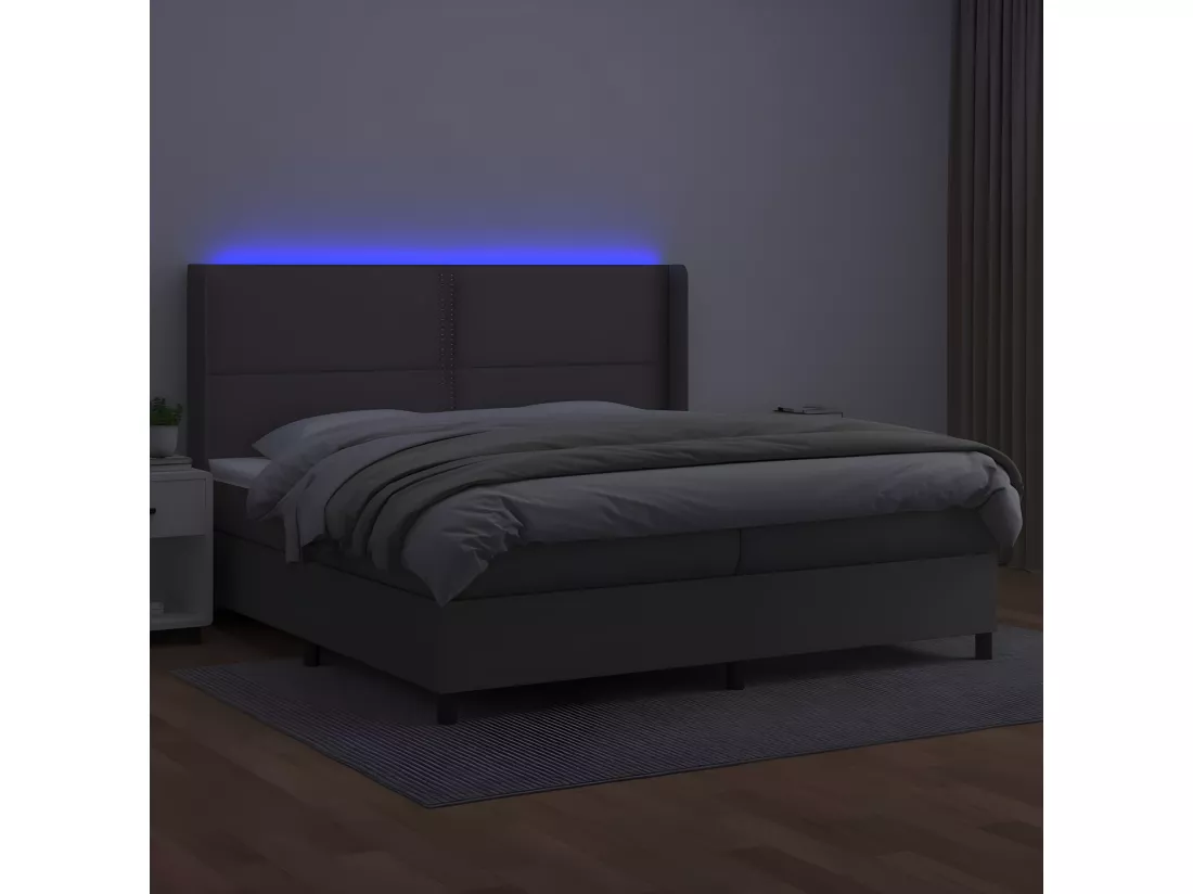 Sommier tapissier et matelas et LED Gris 200x200 cm Similicuir