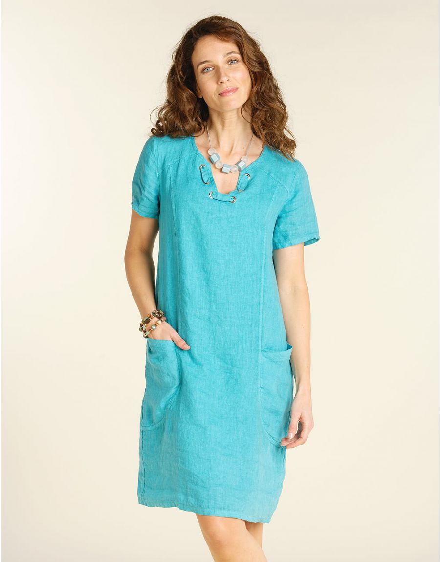 Robe en lin bleu lagon
