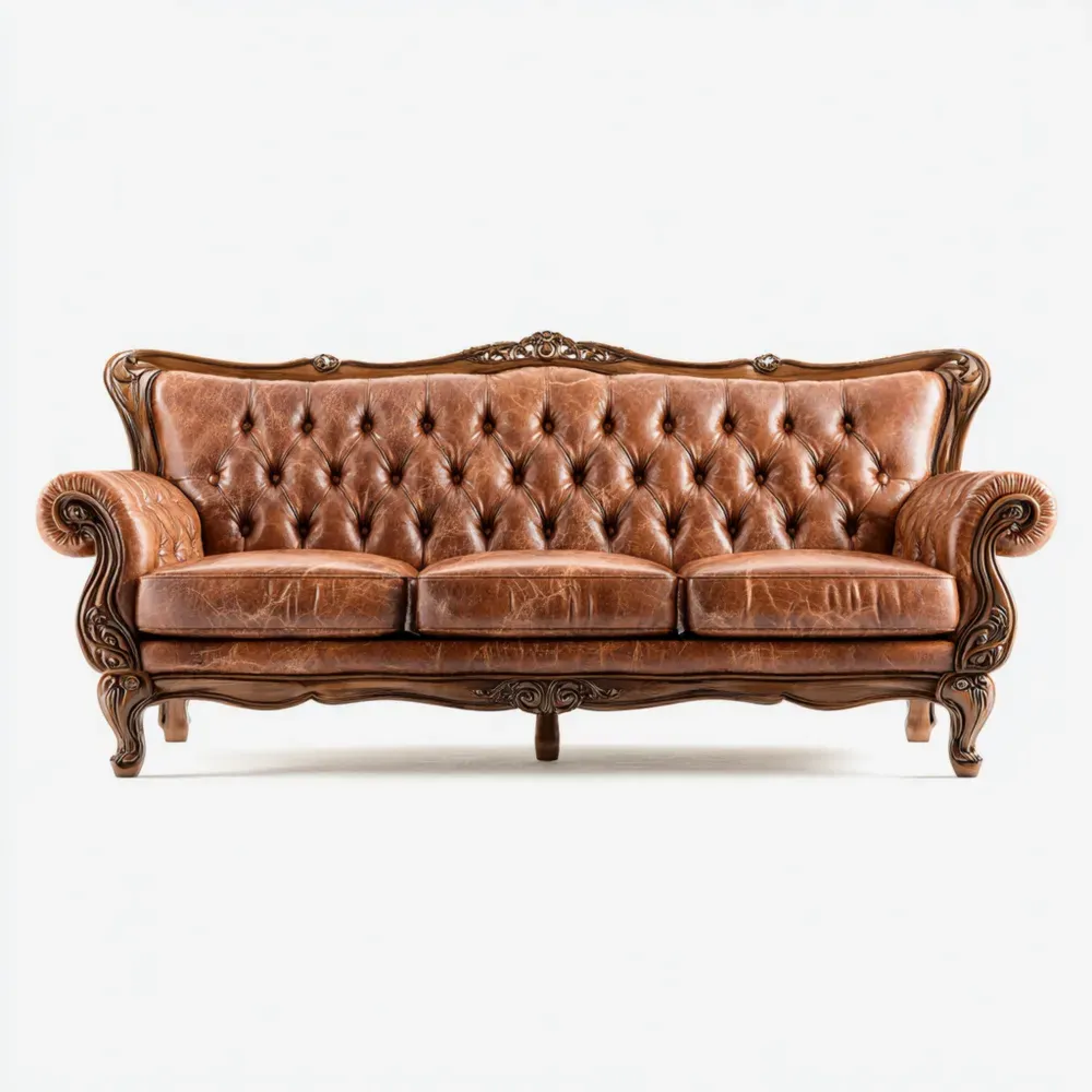 Dreisitzer-Sofa Leder 215x90x105 cm - Braun - Klassisches Design