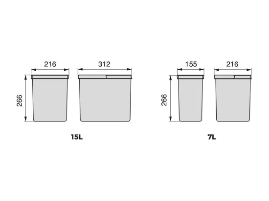 Bacs de tri pour tiroir de cuisine Recycle 2 bacs de 7 litres et 1 bac de 15 litres