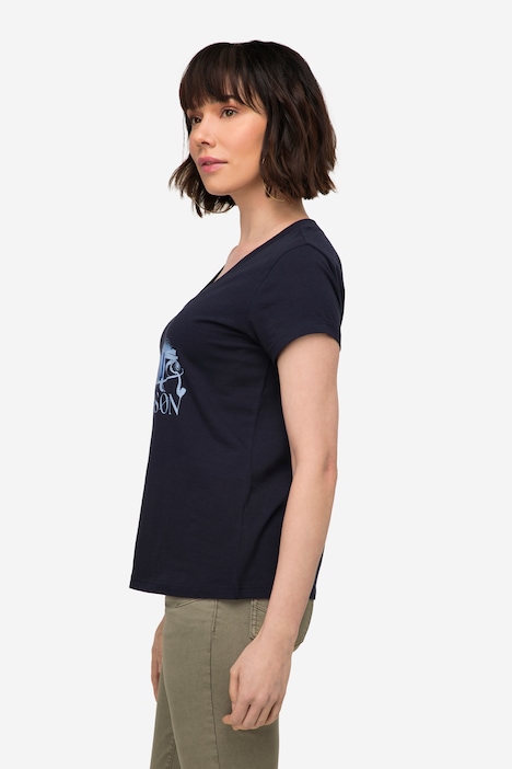 T-Shirt, Fisch Motiv, V-Ausschnitt, Halbarm