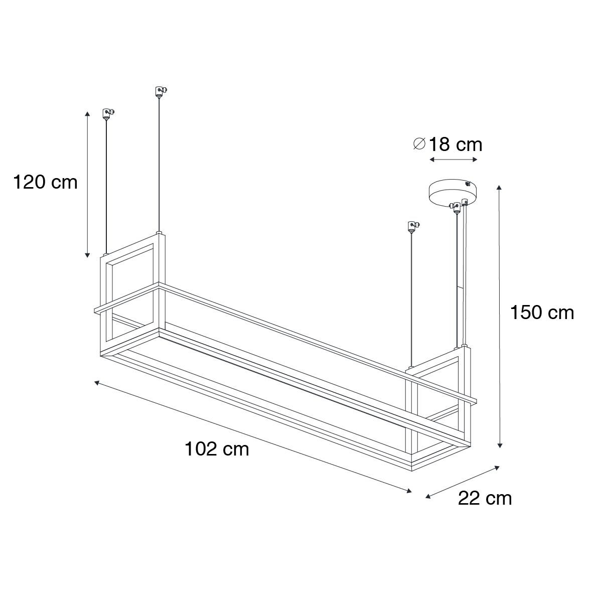 Hanglamp zwart met rek incl. LED 3-staps dimbaar - Cage Rack