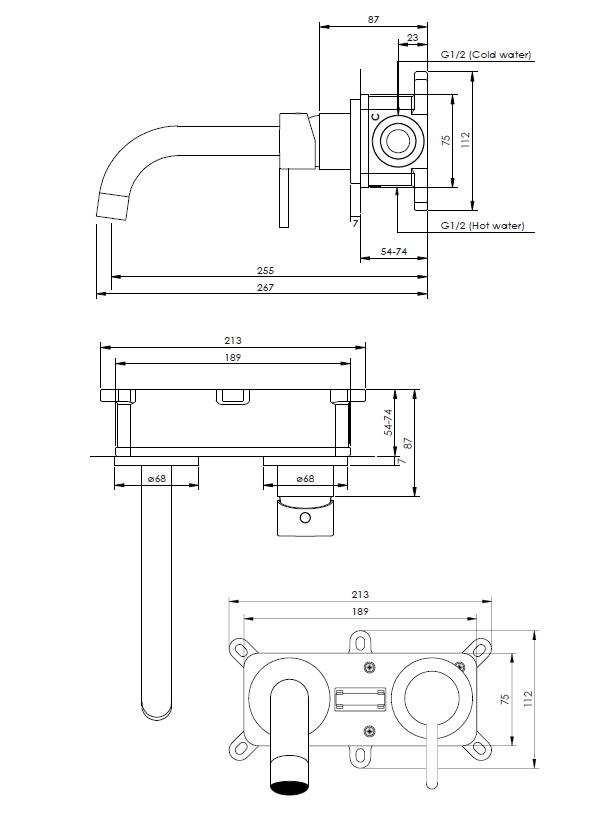 Brauer Gold Edition ColdStart wastafelkraan inbouw gebogen uitloop en rozetten model E1 geborsteld messing PVD