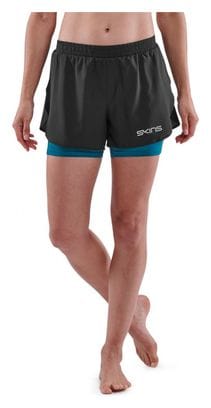 Short 2 en 1 Femme Skins Series-3 X-fit Noir Bleu
