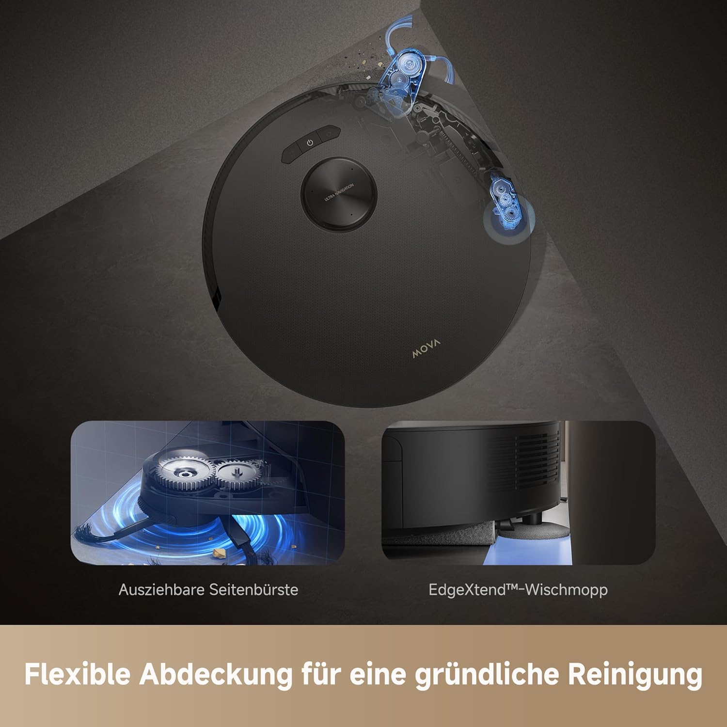Mova Z50 Ultra saugroboter mit wischfunktion mit 19,000 Pa, 18N Abwärtsdruck, Lift-Mopp & Bürste, Tricut, DToF+RGB AI-Hindernisvermeidung, 75°C Heißwasser-Mopp, Selbstreinigend, Auto Entl./Nachfüll
