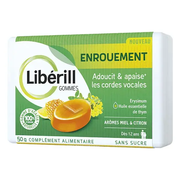 Gomas de mascar LIBERILL para rouquidão, caixa com 50g