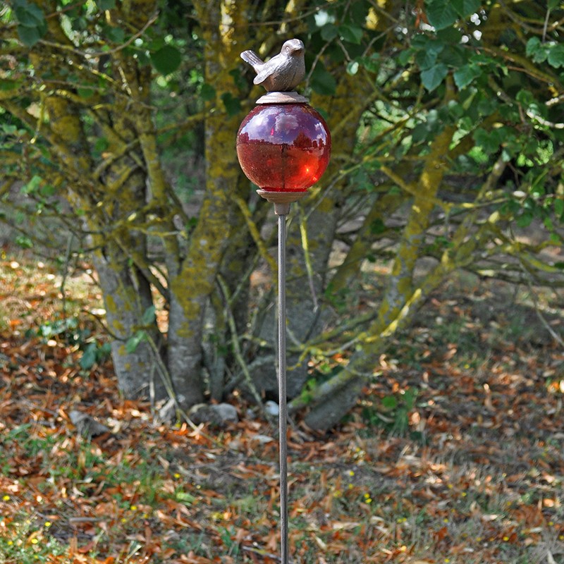 Tuteur boule oiseau rouge queue haute 10x117cm