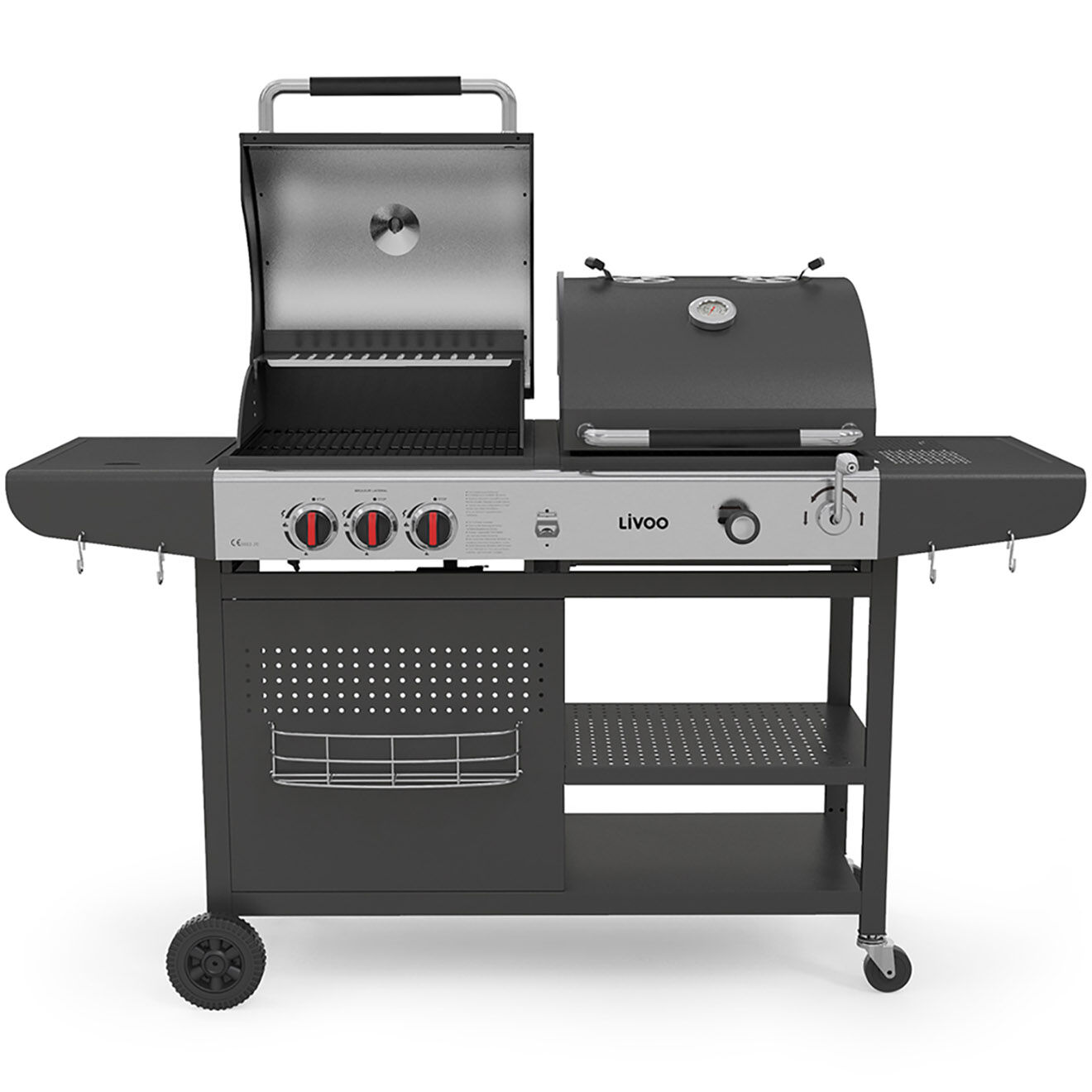 Livoo Barbecue 2-en-1 charbon et gaz noir - 109x61x51 cm