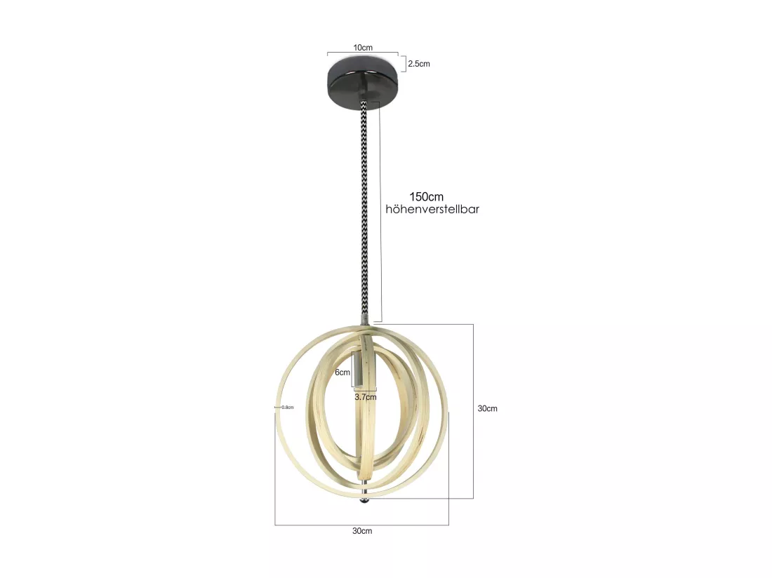 NETTLIFE Suspension LED en bois blanc Diam.30cm E27 lampe à style maison de campagne vintage, réglable en hauteur, intégré en permanence, salle