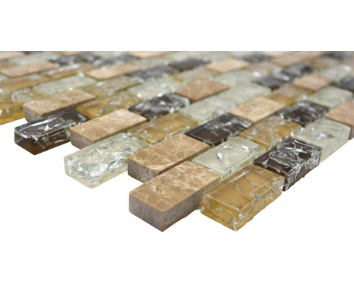Glasmozaïek met natuursteen XIC B1153 bruin/beige 30x28,5 cm