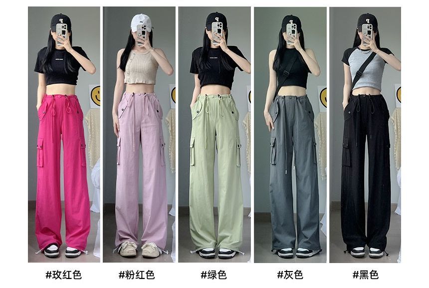 evanesce - Effen cargo-joggingbroek met hoge taille en wijde pijpen