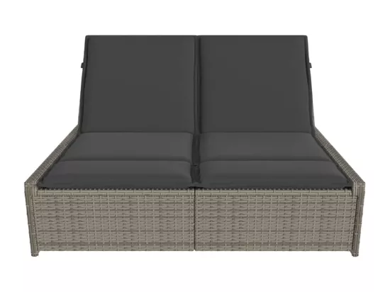 Chaise longue double avec coussins gris résine tressée