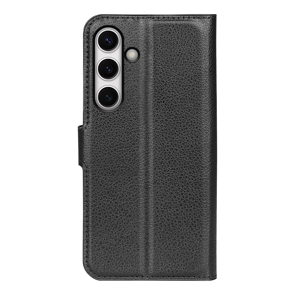 Samsung Galaxy S24 FE Leder Tasche Flip Cover Litchi Look - Schwarz