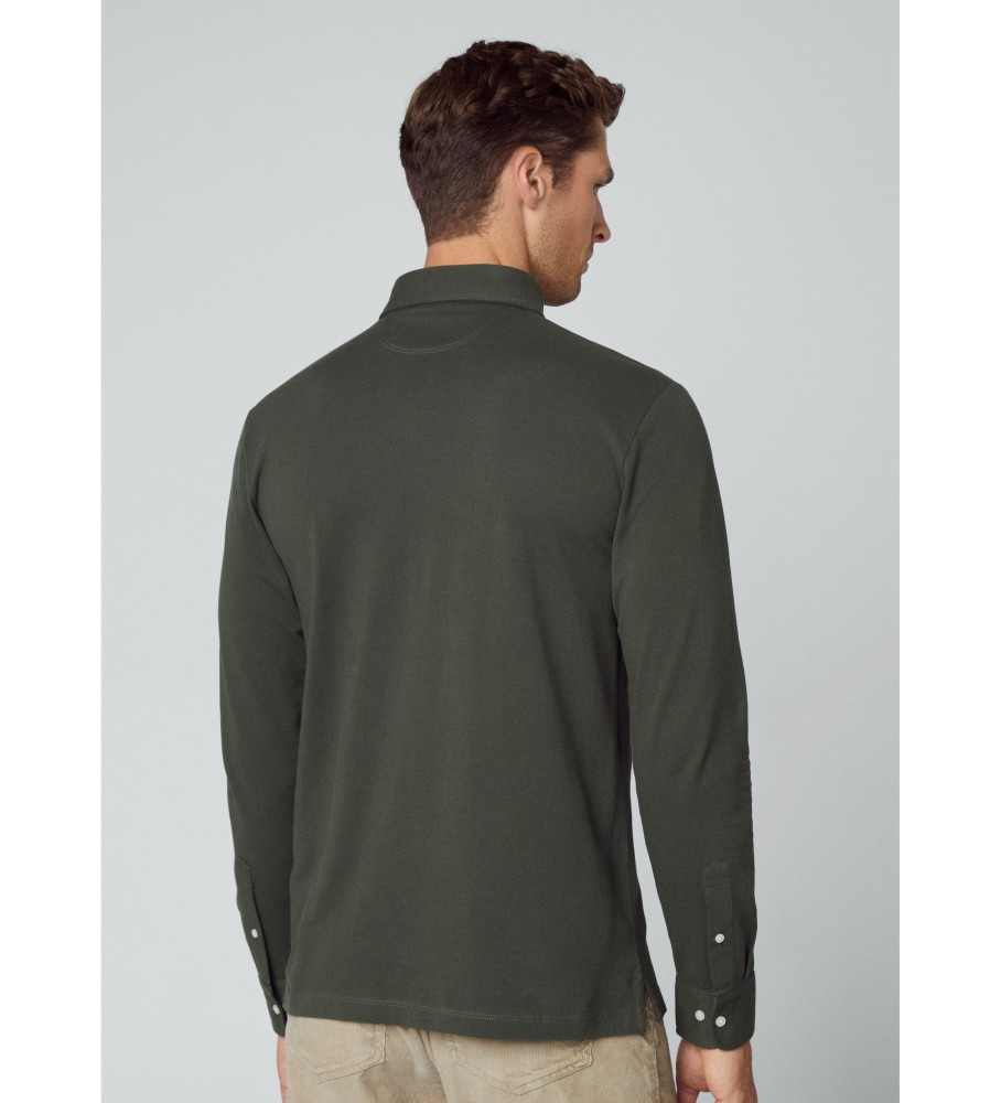 Camisa polo Hackett com botões, verde.