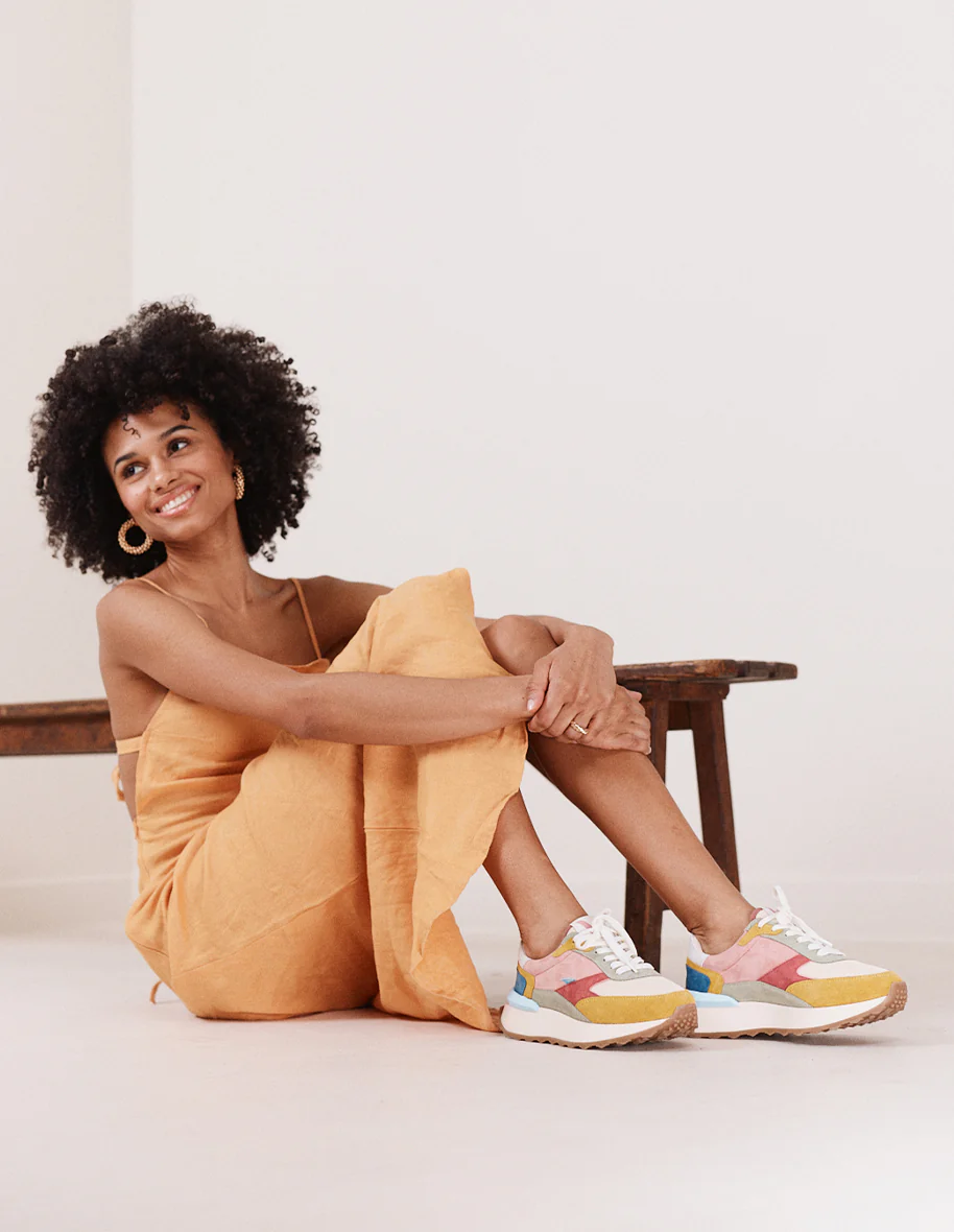 Baskets basses Yaelle - Suède et mesh jaune creme pistache