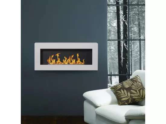 Cheminée bioéthanol murale biocheminée Siena blanc L 90 x P 12 x H40