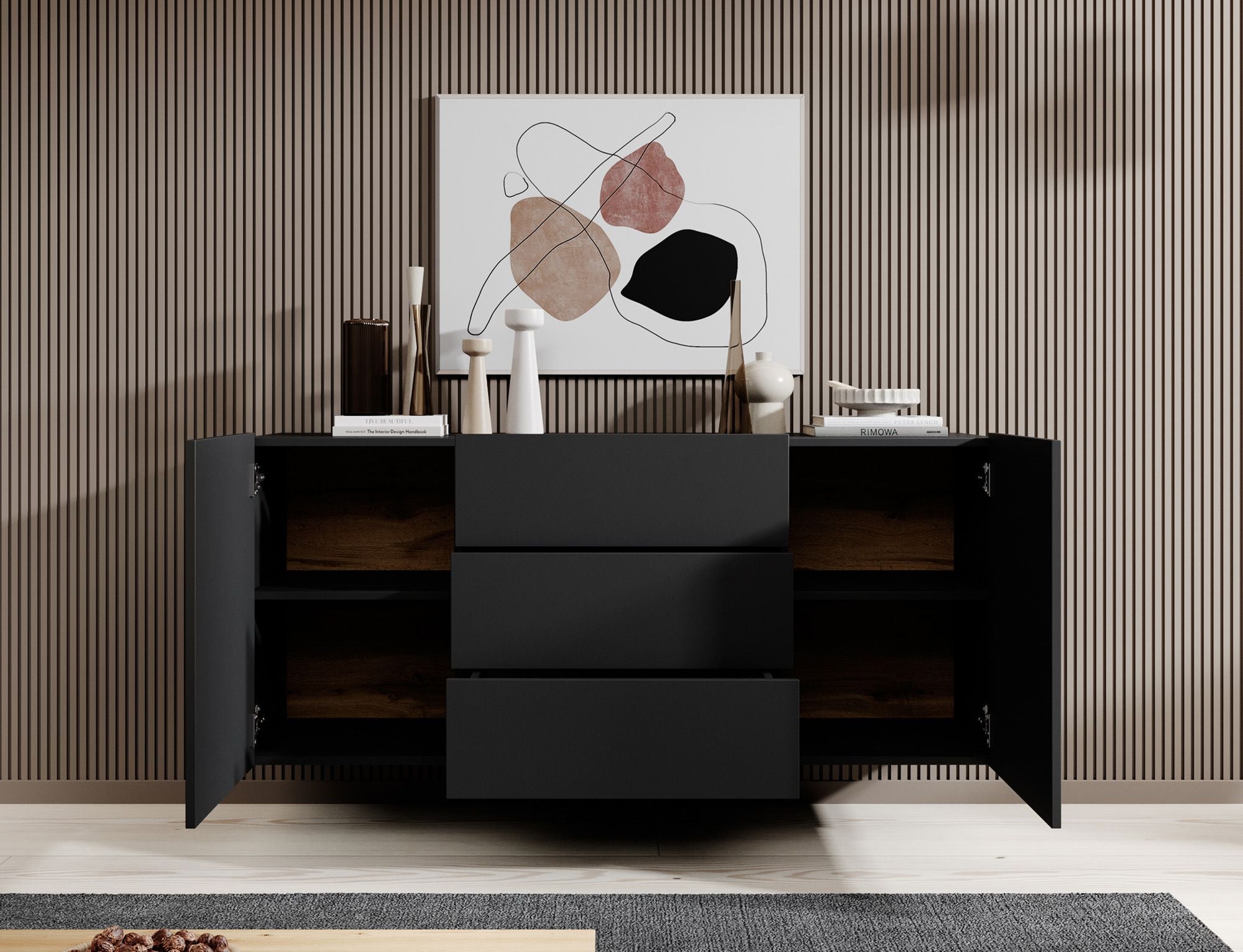 Asilento - Dressoir - Zwart - 140x35x60 cm
