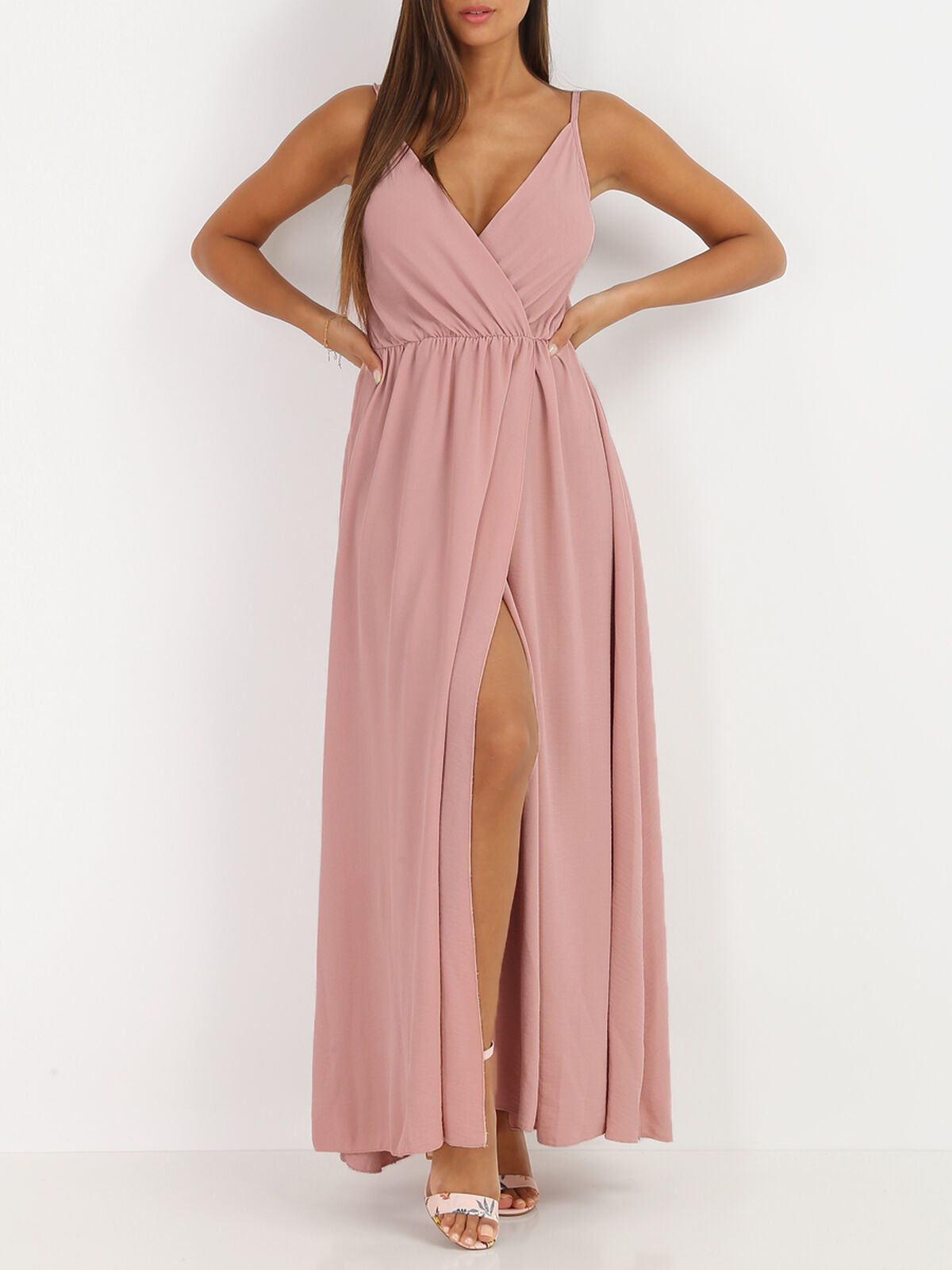 Robe longue portefeuille- Vieux rose