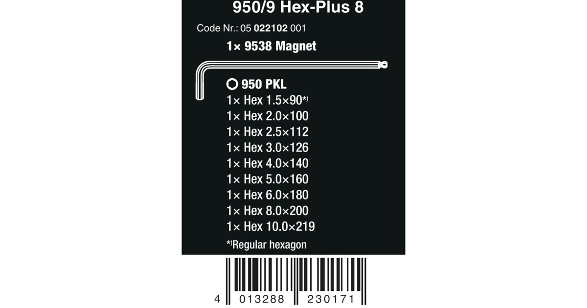 Wera950/9 Hex-Plus 8 Stiftsleutelset  (Chroom, 10‑delig, metrisch, verchroomd)
