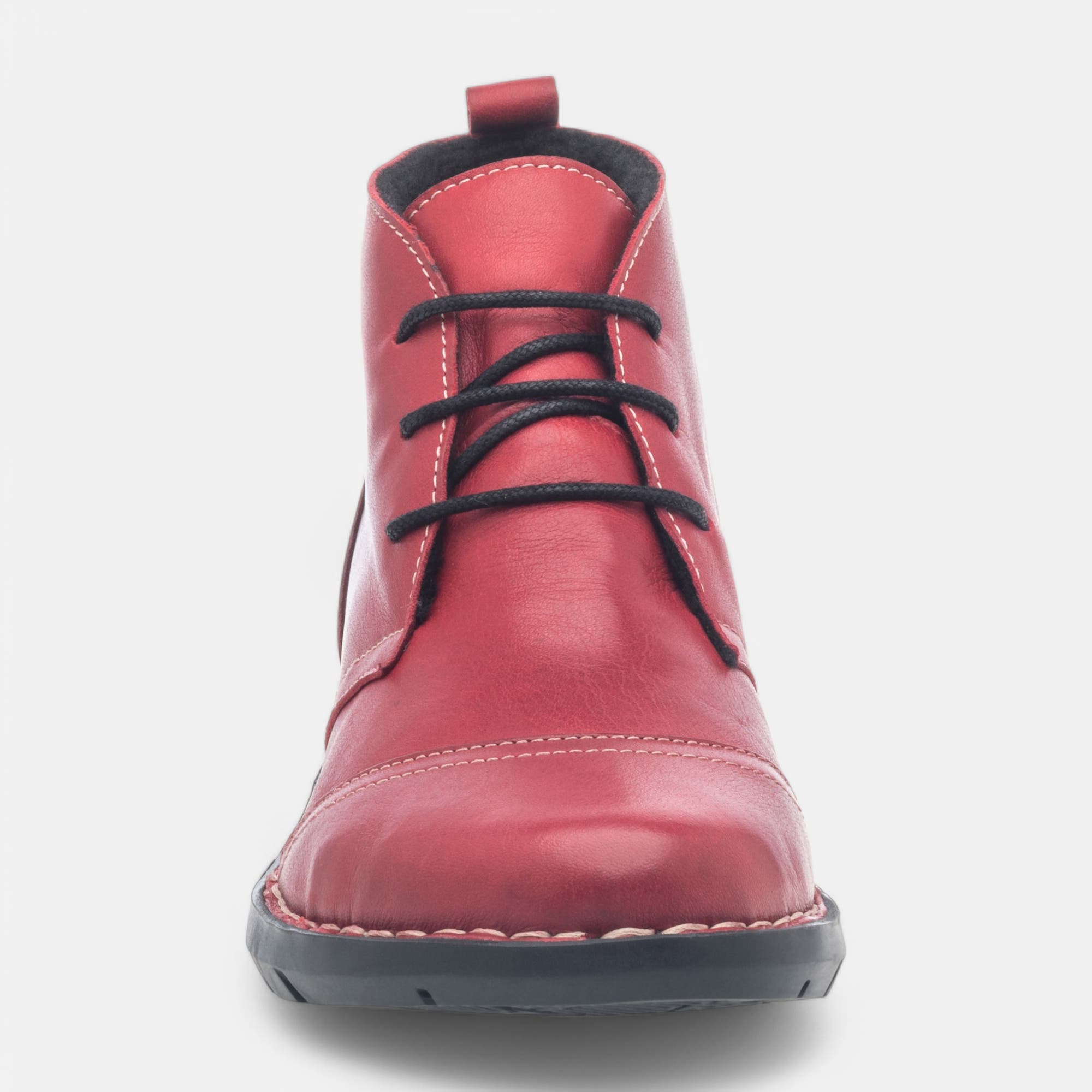 Bottines à lacets Femme en cuir rouge