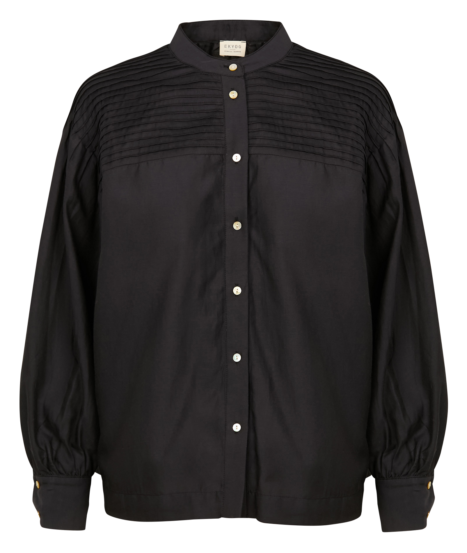 STUDETTA - Chemise col rond en coton mélangé | Noir