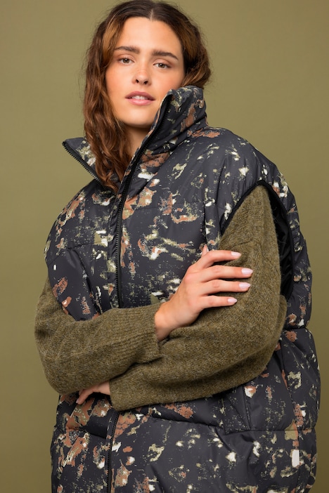 Steppweste, oversized, Allover Print, Stehkragen