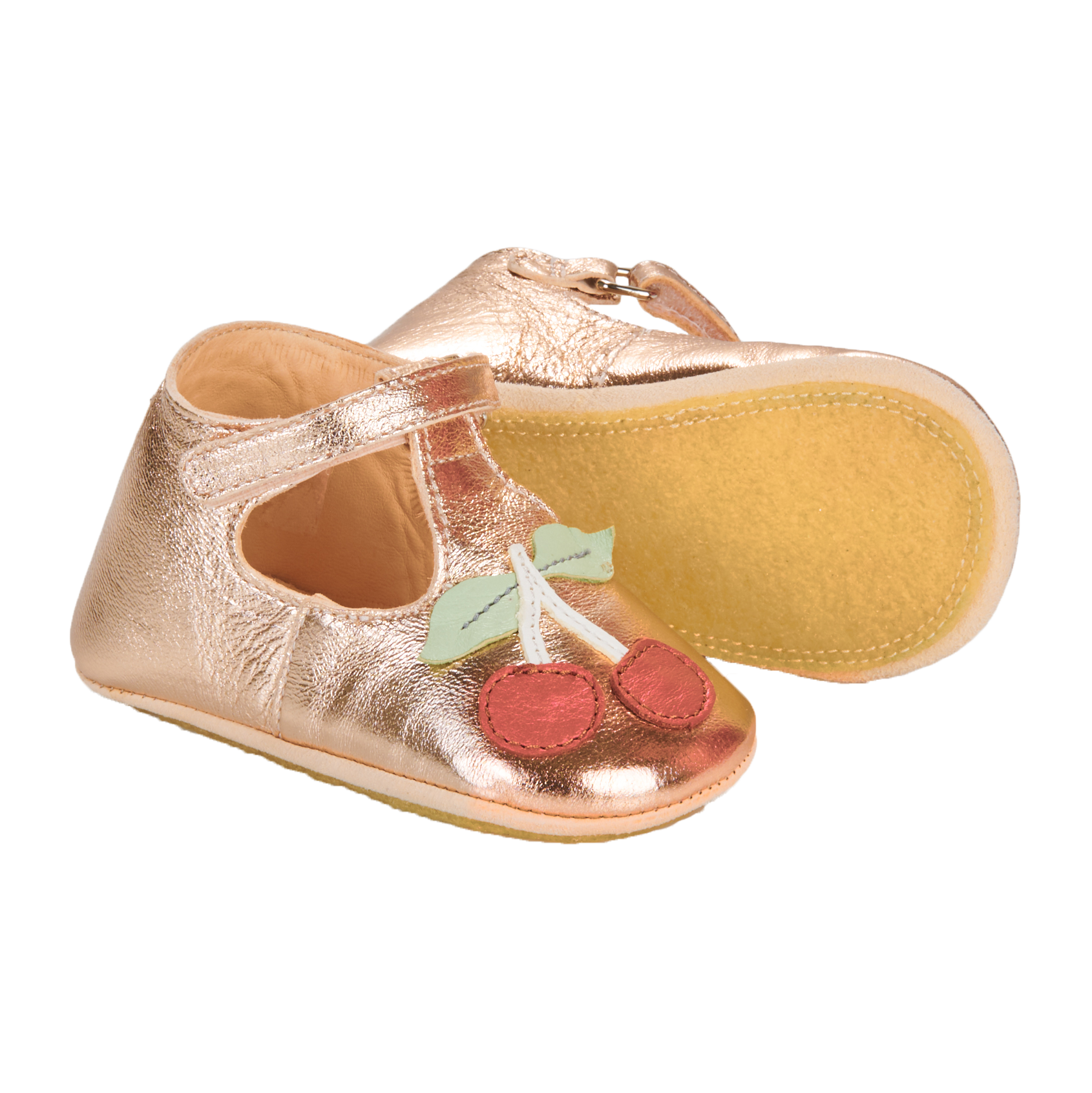 MY LILLYP - Chaussons cerises en cuir métallisé| Rose