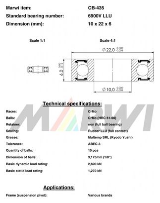 ROULEMENT MAX 6900V LLU 10x22x6 CB435 CB-435.