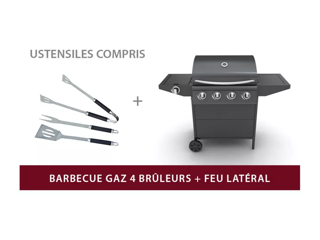 Barbecue a gaz, 4 brûleurs, plus brûleur latéral TALLAHASSEE