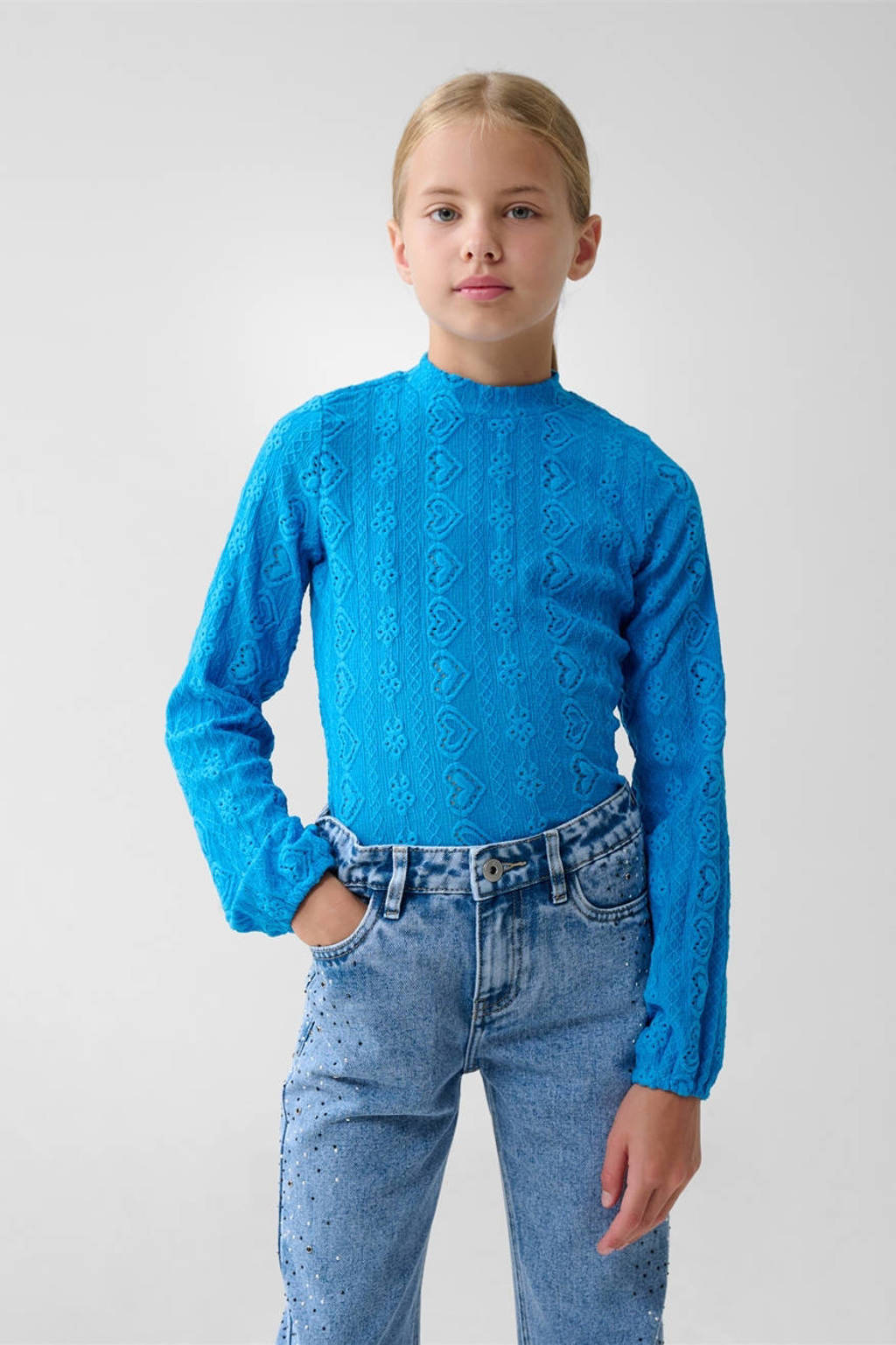 Shoeby top met hartjes en open detail blauw